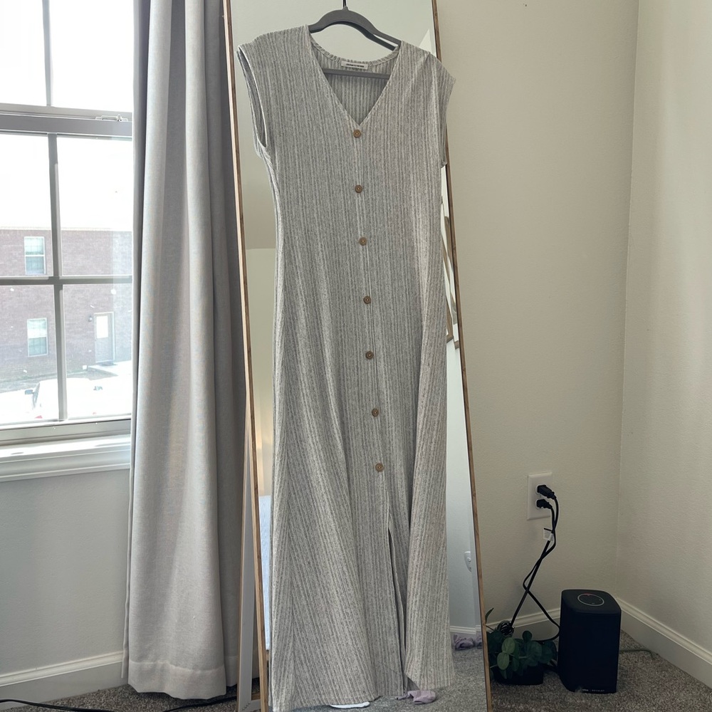 Caution to the Wind Grey Striped Maxi Dress